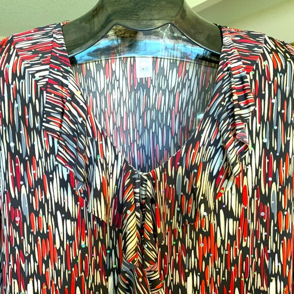 NWOT Brittany Black Ruffled V-Neckline Sequined Blouse Poly/Spandex size Large - Picture 6 of 7